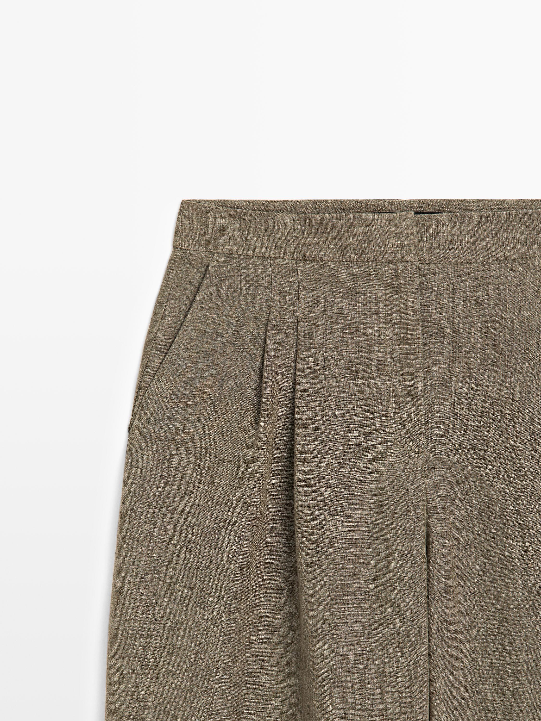100% linen wide-leg trousers with darts